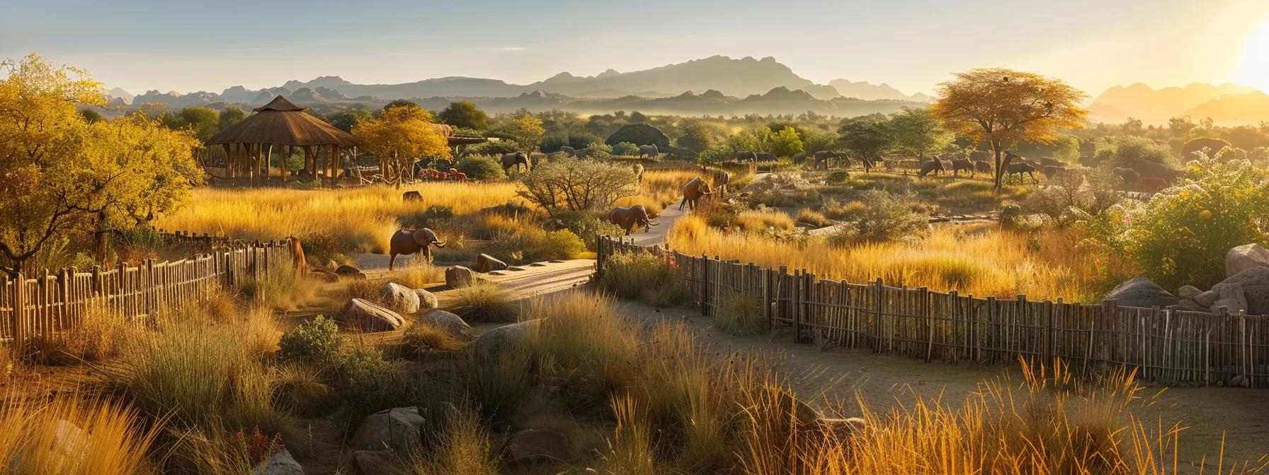 a vibrant, sunlit safari park landscape bursts with golden grasses and majestic wildlife, capturing the awe-inspired expressions of travelers marveling at the natural beauty around them.