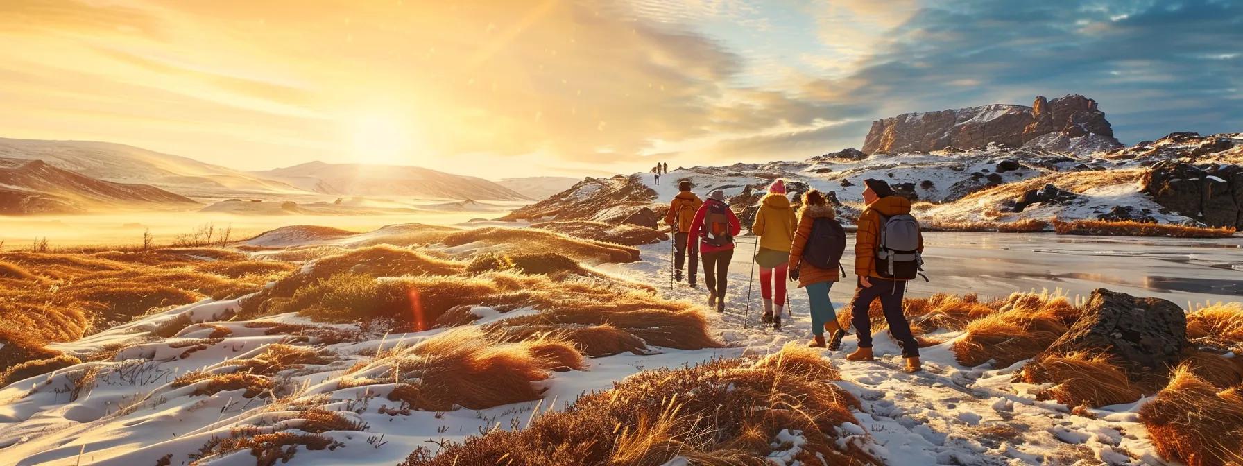 a vibrant, sunlit landscape showcases diverse travelers exploring a picturesque winter destination, highlighting the allure of january adventures in stunning natural surroundings.